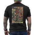 日本の侍アート 木版 宮本 武蔵 巨大コウモリ メンズTシャツ バックプリント