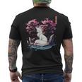 日本キツネ 妖怪 白狐 幽霊 浮世 E さくら メンズTシャツ バックプリント