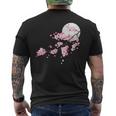 桜の木と月 日本の美しい桜 春 メンズTシャツ バックプリント