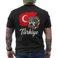激しいトルコのオオカミと国旗 メンズTシャツ バックプリント