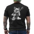 犬 ギタリスト ギター ティーカップ ヨーキー パパ ママ メンズTシャツ バックプリント