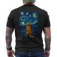 犬 天体観測 ゴッホ 夜空 ゴールデンレトリバー ラブラドール 長袖tシャツ メンズTシャツ バックプリント