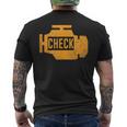 琥珀色の車のエンジンダッシュボード警告灯 面白いメカニック メンズTシャツ バックプリント