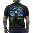 赤いボーダーコリー 星月夜犬 アートワーク メンズTシャツ バックプリント