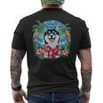 面白い 柴犬 夏 ハワイアン バイブ トロピカルビーチ メンズTシャツ バックプリント