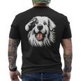 面白いグレート ピレニーズの顔の犬のグラフィック デザイン メンズTシャツ バックプリント