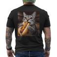面白い猫を食べるホットドッグtシャツ リアルなタビーキャットフード ユーモア メンズTシャツ バックプリント