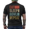 食べる眠るボウルを繰り返す おもしろボウリング メンズTシャツ バックプリント