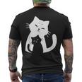 黒猫と白猫 メンズTシャツ バックプリント