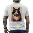 カラフル メインクーン 猫 芸術的 猫 動物 幾何学 アート メンズTシャツ バックプリント