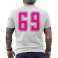 ピンク色背番号 69 チーム短大スポーツピンク色背番号付きユニフォーム メンズTシャツ バックプリント