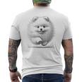 ポメラニアンポンポン犬のランニングデザインのアイデア メンズTシャツ バックプリント