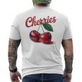 レトロなさくらんぼのイラスト 大胆な赤い果実 ヴィンテージ付き メンズTシャツ バックプリント