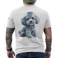 レトロデニムパッチプードル ドッグアート 芸術的 メンズTシャツ バックプリント