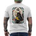 日本の浮世絵 黒子猫 鬼 マスク 魚 ハッピーチャンス アート メンズTシャツ バックプリント
