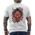 日本の鬼妖怪 悪魔 桜 般若鬼 おに面 メンズTシャツ バックプリント