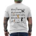 楽しい 猫 登る トランプ 楽譜 猫の音符 メンズTシャツ バックプリント
