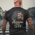 1989 愛国的なイーグル、37歳の誕生日、アメリカ国旗 愛国的 メンズTシャツ バックプリント 高齢者への贈り物