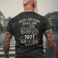 55 歳の誕生日男性オートバイ バイクに乗る人 1971 メンズTシャツ バックプリント 高齢者への贈り物