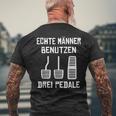 Echte Männer Benutzen Drei ペデール 旧車 手動運転 メンズTシャツ バックプリント 高齢者への贈り物