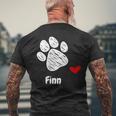 Finn Dog Paw Best Puppy Dog Finn Dog Lover メンズTシャツ バックプリント 高齢者への贈り物