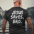 Jesusaves Bro クリスチャン 信者 信仰 神 宗教 メンズTシャツ バックプリント 高齢者への贈り物