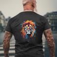 Strong Regal Lion Magestic Lion クールカラフルライオンステンシル メンズTシャツ バックプリント 高齢者への贈り物