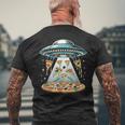 Ufo エイリアン 食べるピザ誘拐 面白い食べ物愛好家 メンズTシャツ バックプリント 高齢者への贈り物