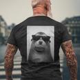 アシカ サングラス フォトブース レトロ 動物 アザラシ ポートレート メンズTシャツ バックプリント 高齢者への贈り物