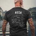 アジア、名前、国境の白い手描きの地図 メンズTシャツ バックプリント 高齢者への贈り物