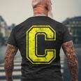 アルファベット C 大文字 イニシャル クラシック 学校 カレッジ メンズTシャツ バックプリント 高齢者への贈り物