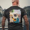 アロハ ハワイアン 犬 パグ ウクレレ ビーチ ファニー メンズTシャツ バックプリント 高齢者への贈り物