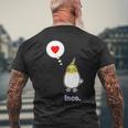 オカメインコ さん『ハート』フキダシ 鳥【どうぶつフレンズ】動物 イラスト メンズTシャツ バックプリント 高齢者への贈り物