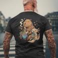 カピバラ×ウーパールーパー ラーメン&タピオカ かわいい メンズTシャツ バックプリント 高齢者への贈り物