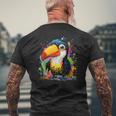 カラフルなペンキの飛沫を持つ小さなオオハシ メンズTシャツ バックプリント 高齢者への贈り物