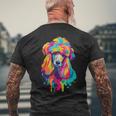 カラフルなポップアートデザイン スタンダードプードル犬 メンズTシャツ バックプリント 高齢者への贈り物