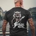 ギターを弾く猫 ヘヴィメタル ロックキャット おもしろギタリスト 長袖tシャツ メンズTシャツ バックプリント 高齢者への贈り物