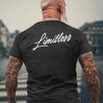 クリーンなミニマルポジティブ筆記体「無限」。 メンズTシャツ バックプリント 高齢者への贈り物
