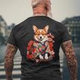 コーギー 着物 サムライ 伝統 日本アニメ アート 忍者 メンズTシャツ バックプリント 高齢者への贈り物