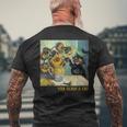 ゴッホ ひまわりの黒猫 絵画アート メンズTシャツ バックプリント 高齢者への贈り物