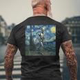 ゴッホ 星月夜 未来アート 面白い ロボット ウォーキング メンズTシャツ バックプリント 高齢者への贈り物