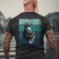 サックスを奏でる猫 ヴィンテージ 猫 ジャズ サックス 音楽 サックス メンズTシャツ バックプリント 高齢者への贈り物