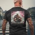 サムライ アフロ アフリカ 瞑想 桜の下 メンズTシャツ バックプリント 高齢者への贈り物