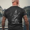 サラスヴァティ ヒンドゥー教女神マントラ サンスクリット メンズTシャツ バックプリント 高齢者への贈り物