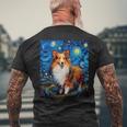 シュールな星月夜シェルティドッグ メンズTシャツ バックプリント 高齢者への贈り物