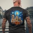 シュールレアリスム 星月夜 ノートルダム大聖堂 メンズTシャツ バックプリント 高齢者への贈り物