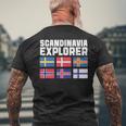 スカンジナビア エクスプローラー フラグ スウェーデン ノルウェー アイスランド メンズTシャツ バックプリント 高齢者への贈り物