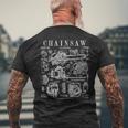 チェーンソー 木こり アーボリスト 木工士 ヴィンテージ 特許プリント メンズTシャツ バックプリント 高齢者への贈り物