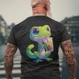 トカゲ かわいい 野生動物 ヤモリ かわいい 爬虫類 メンズTシャツ バックプリント 高齢者への贈り物