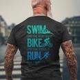 トライアスロン ギフト 水泳 バイク ラン トライアスレット トレーニング アスリート メンズTシャツ バックプリント 高齢者への贈り物